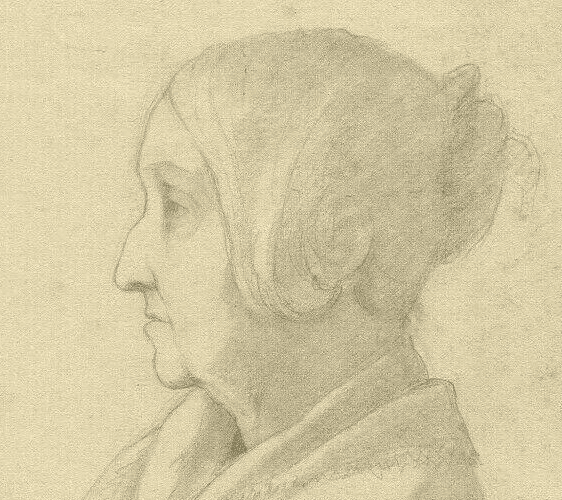Antique Pencil Drawing 19th century, Woman Profil with a Shawl image 3