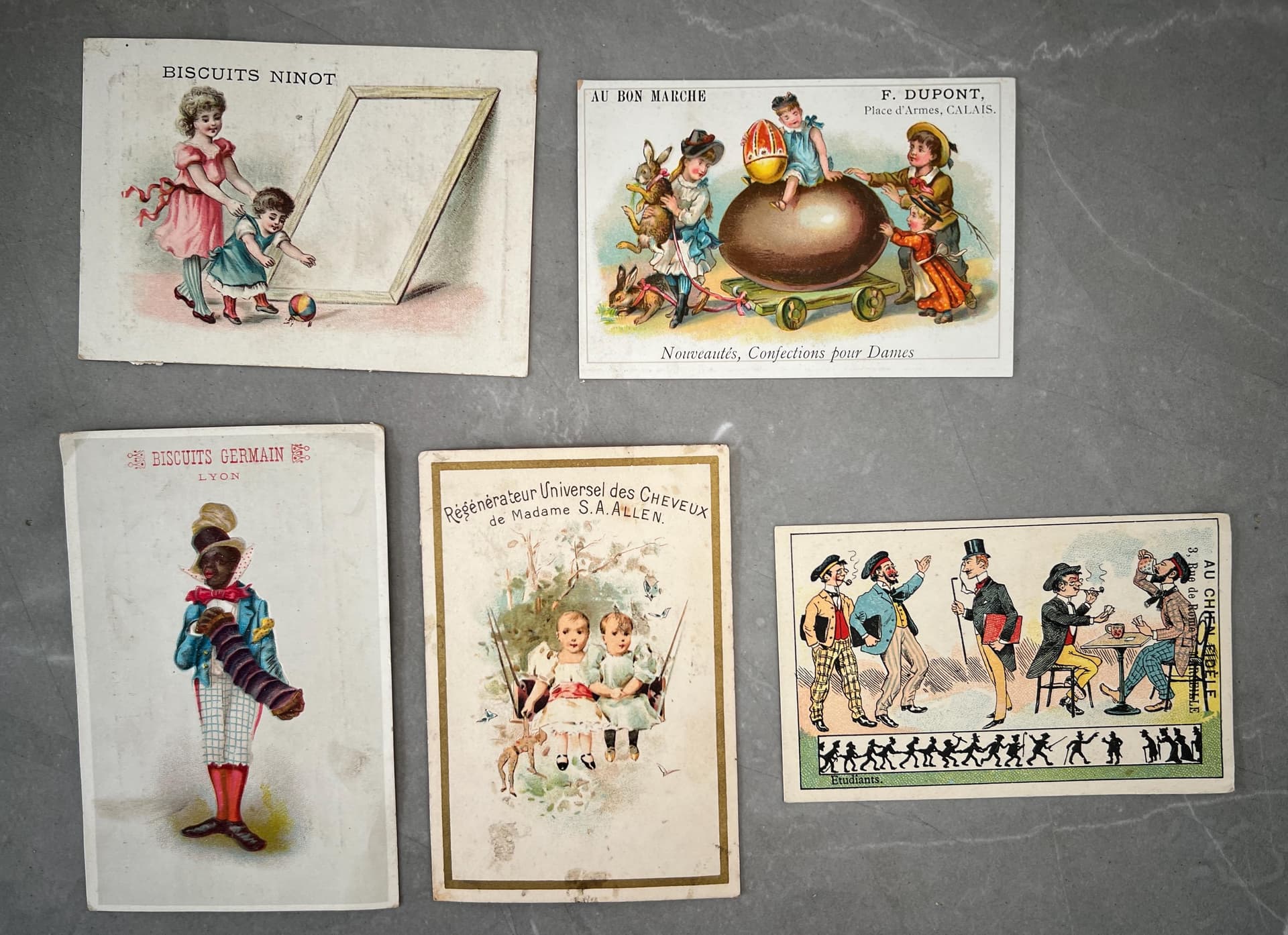 Antique Trade Card Collection – 19th Century Advertising Ephemera – Set of 5