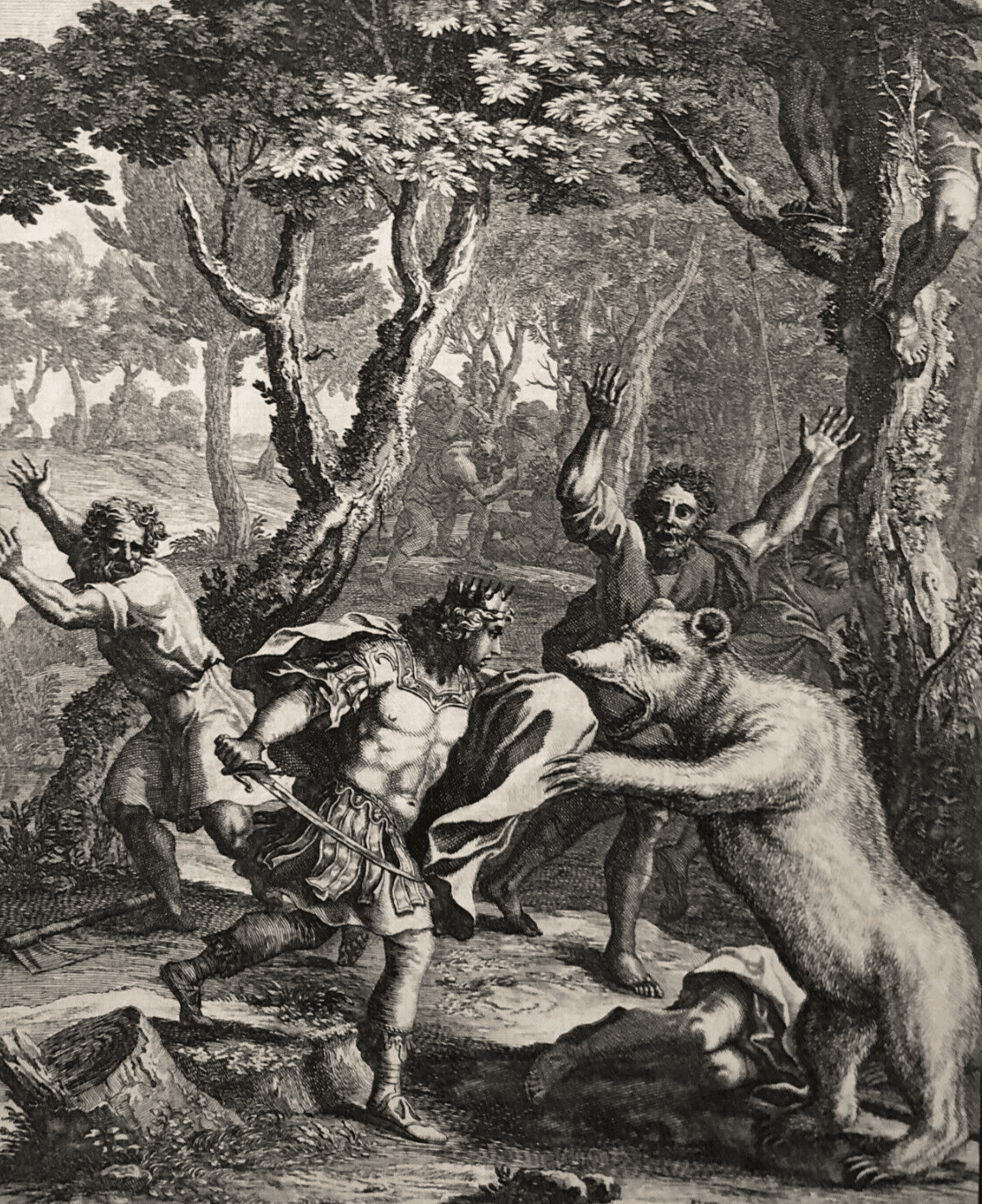 François Chauveau (1613-1676) Bear Attacking People, History Etching
