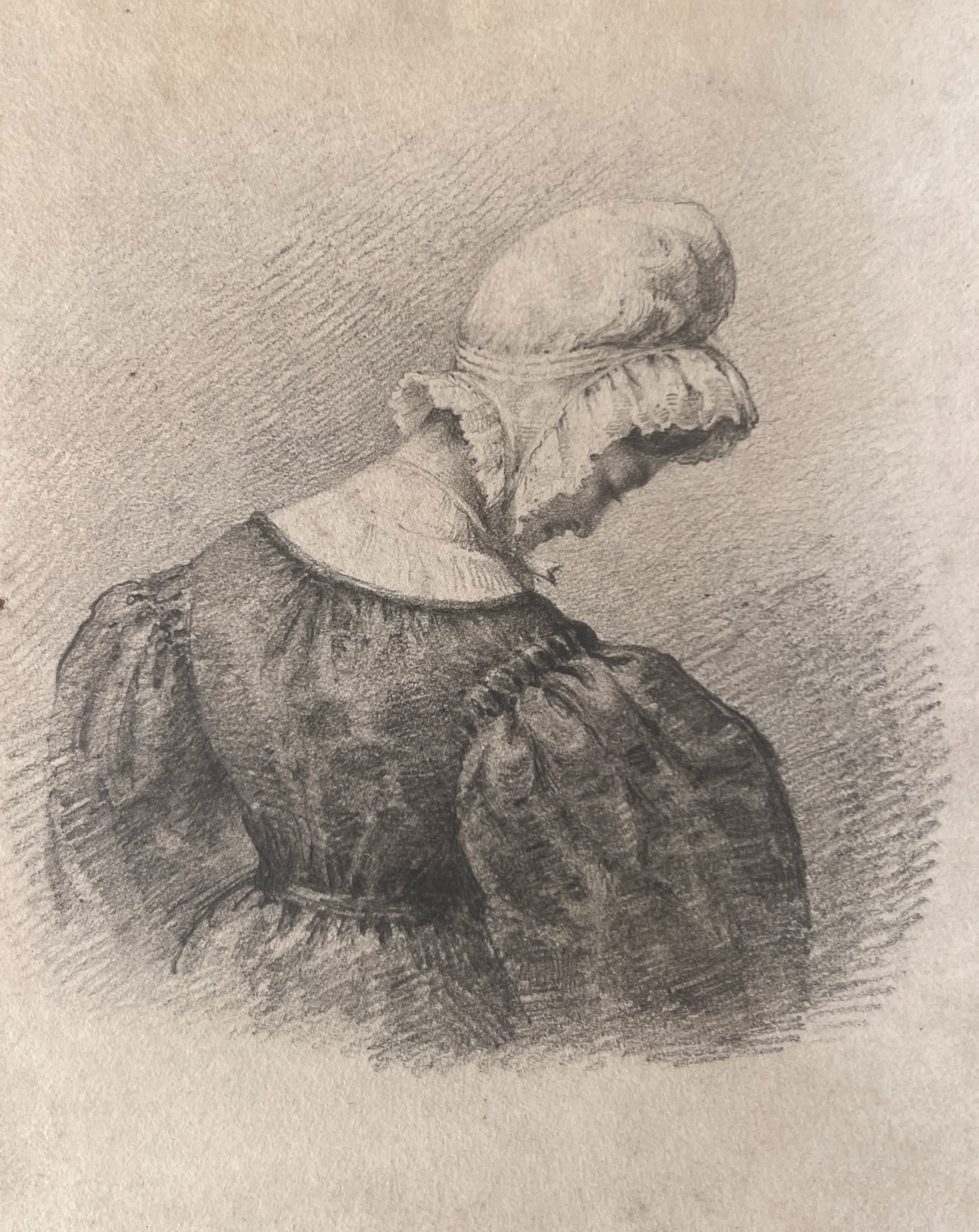 Women Portrait with Hat 19th century Drawing