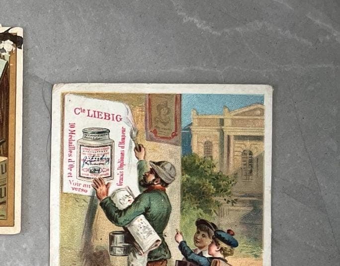 Set of 5 Antique Liebig Trade Cards - Don Quixote, Travel, and Advertising image 5