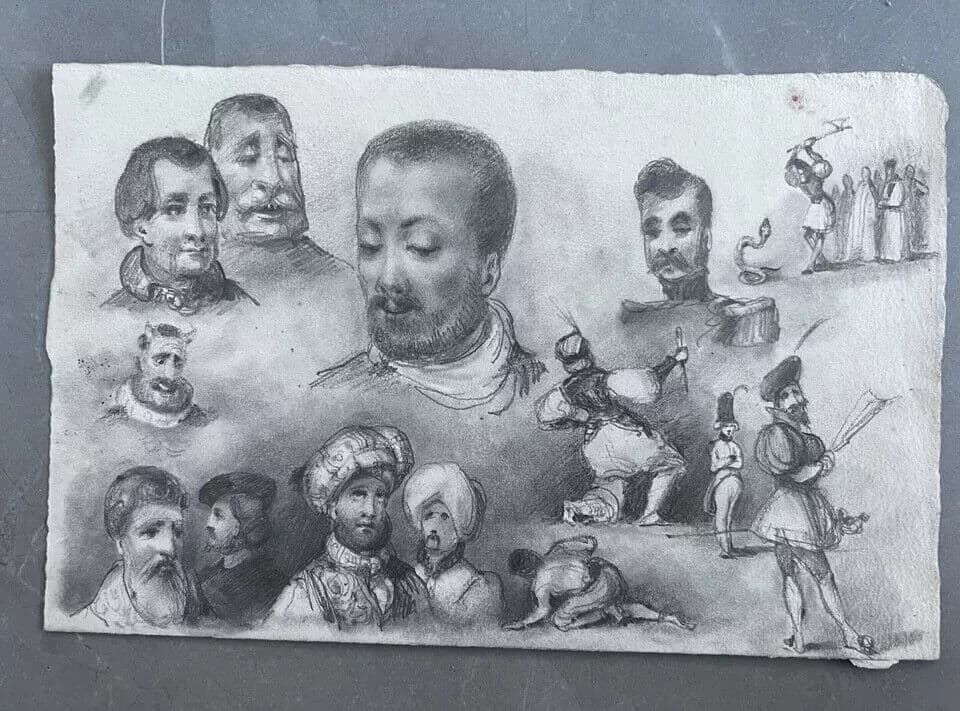 Antique Original Drawing 19th century by Augustin Roger Men Portraits image 7