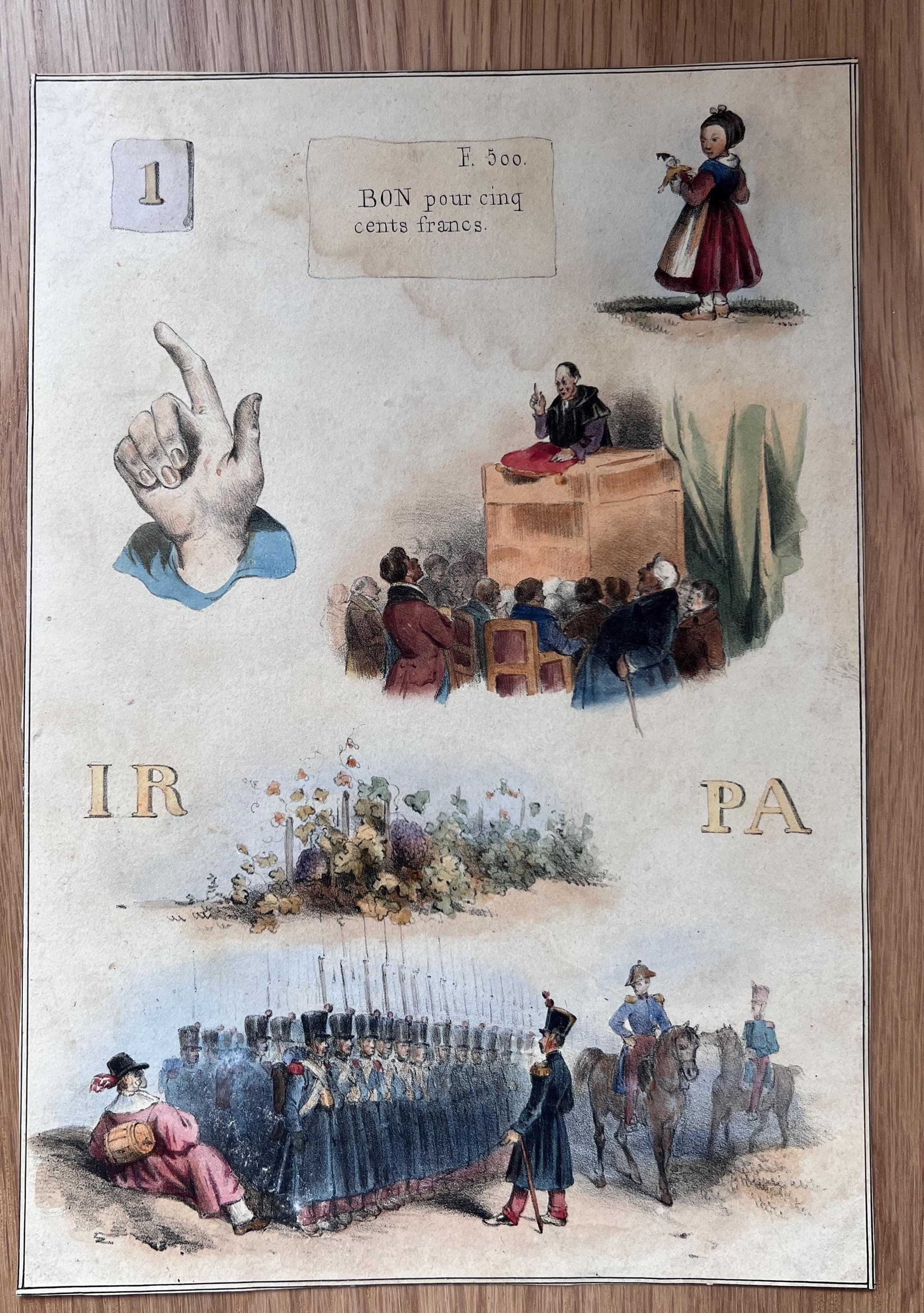 French Antique Illustration - Military Satire - 19th Century image 1