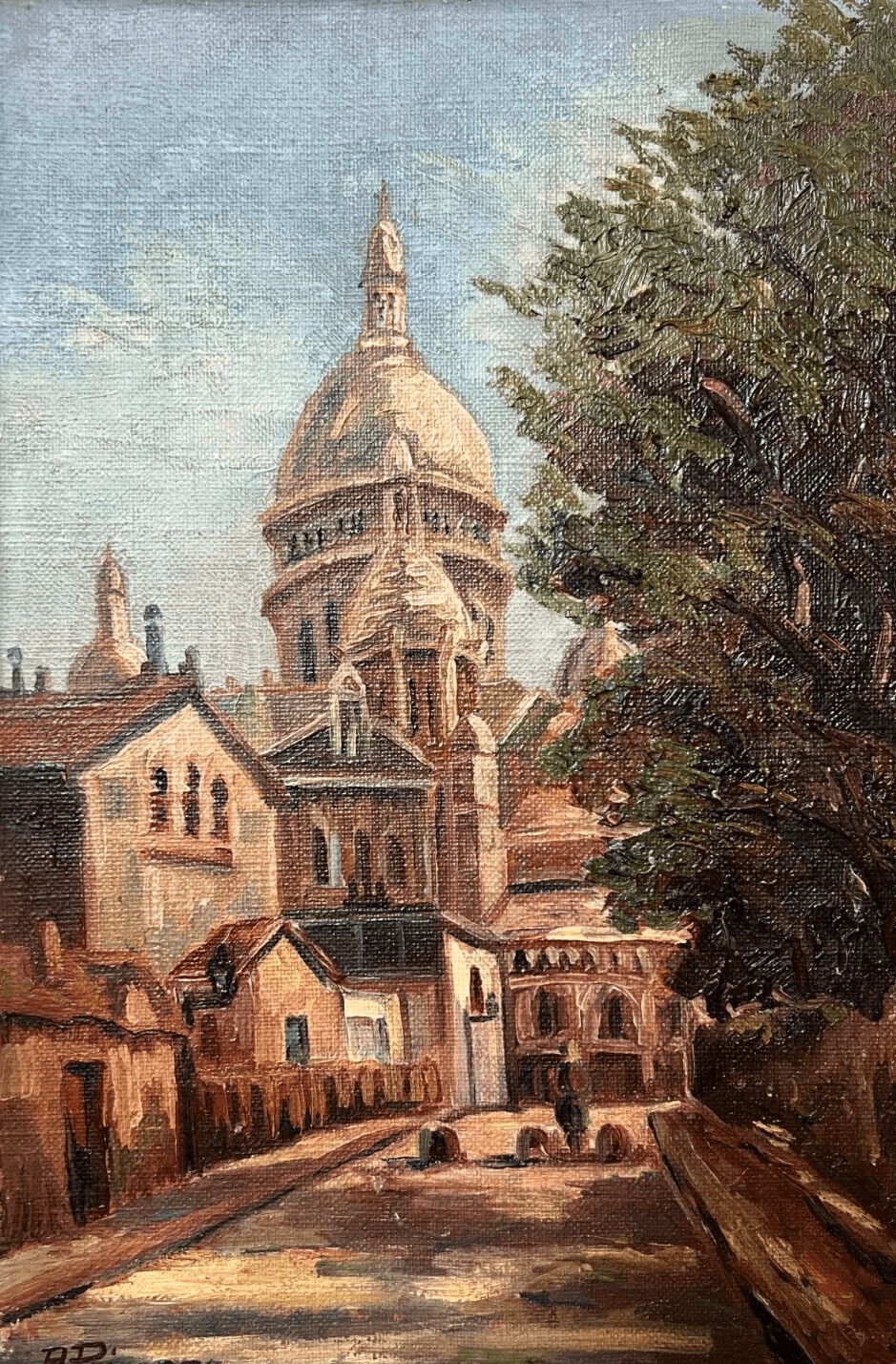 Vintage Oil Painting Cityview, Church by A. POISSON (XX)