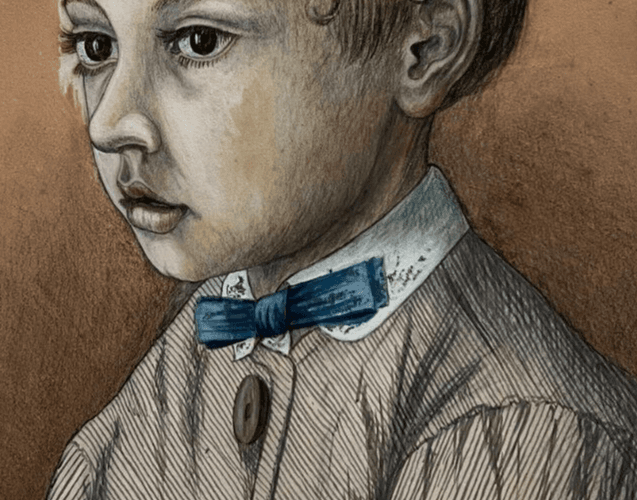 Antique Drawing Ink Original Boy, Portrait, Child 1870 19th century image 3