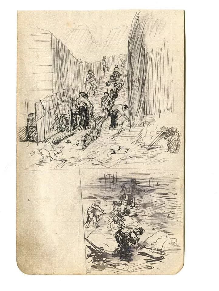 Vintage Ink Original Drawing Impressionism Men Workers People image 4
