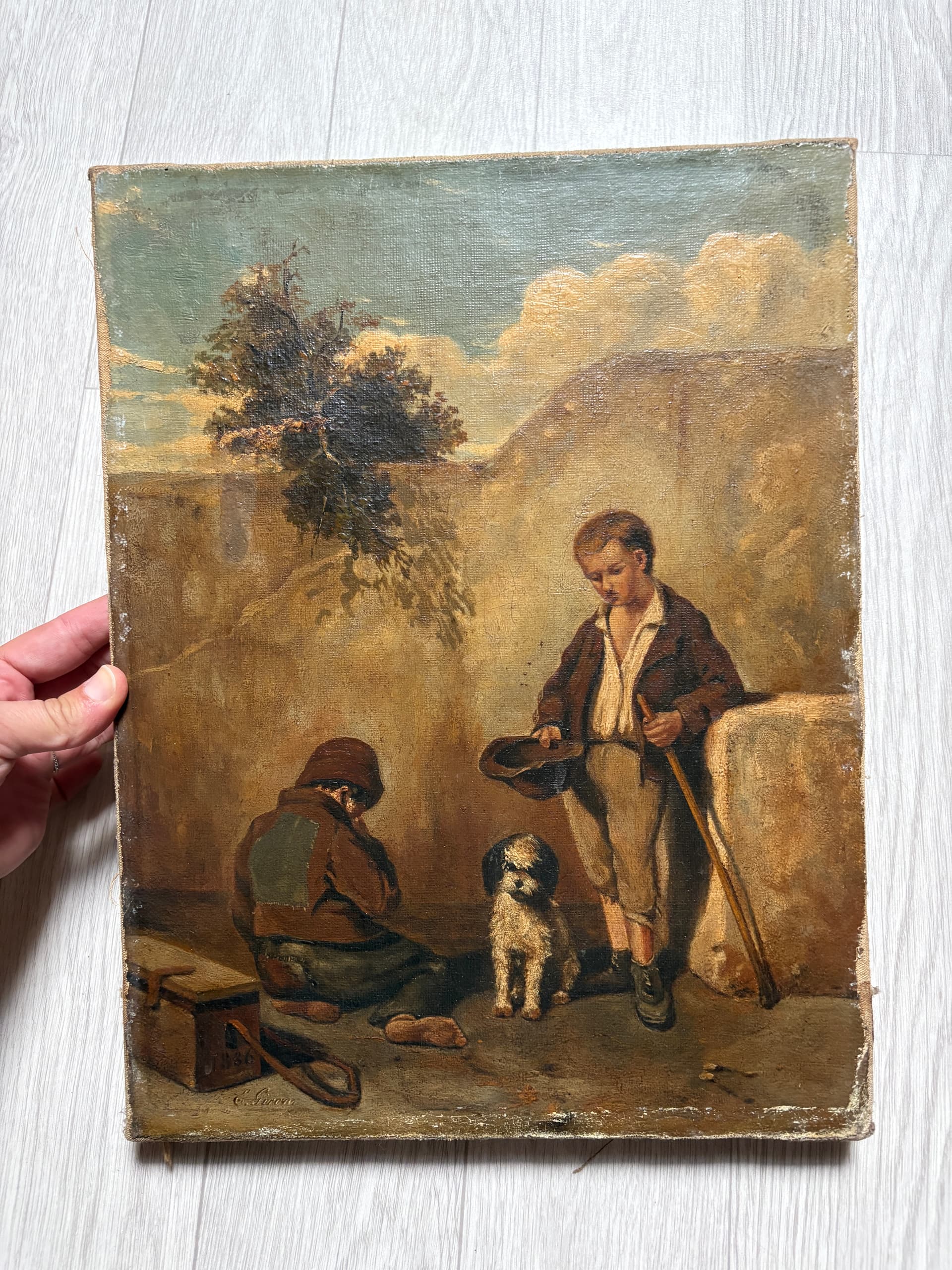 Ernest GIROUX (1851-?) Beggars Kids And Dog 1886 Painting