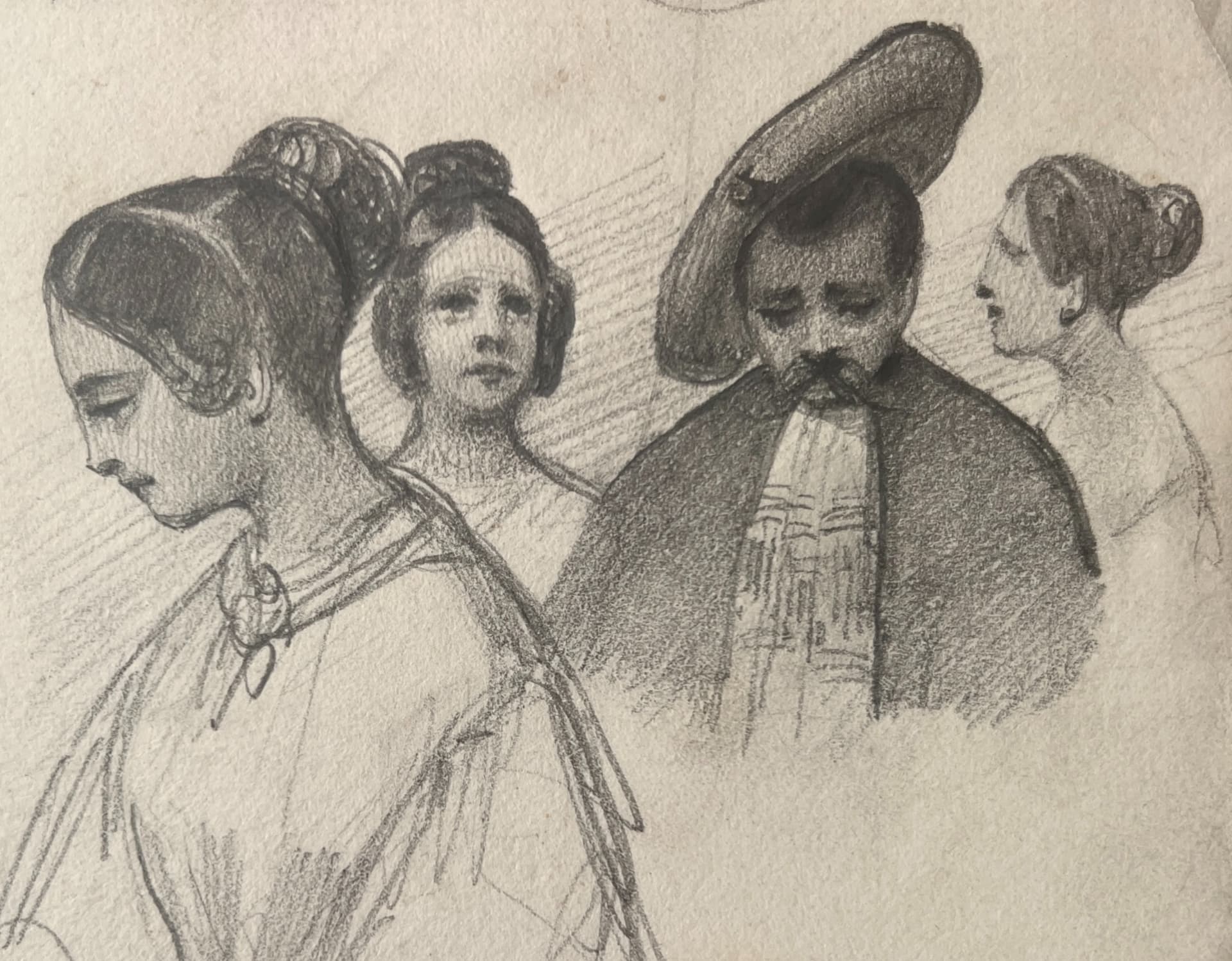 Women and Men Portraits 19th century Drawing