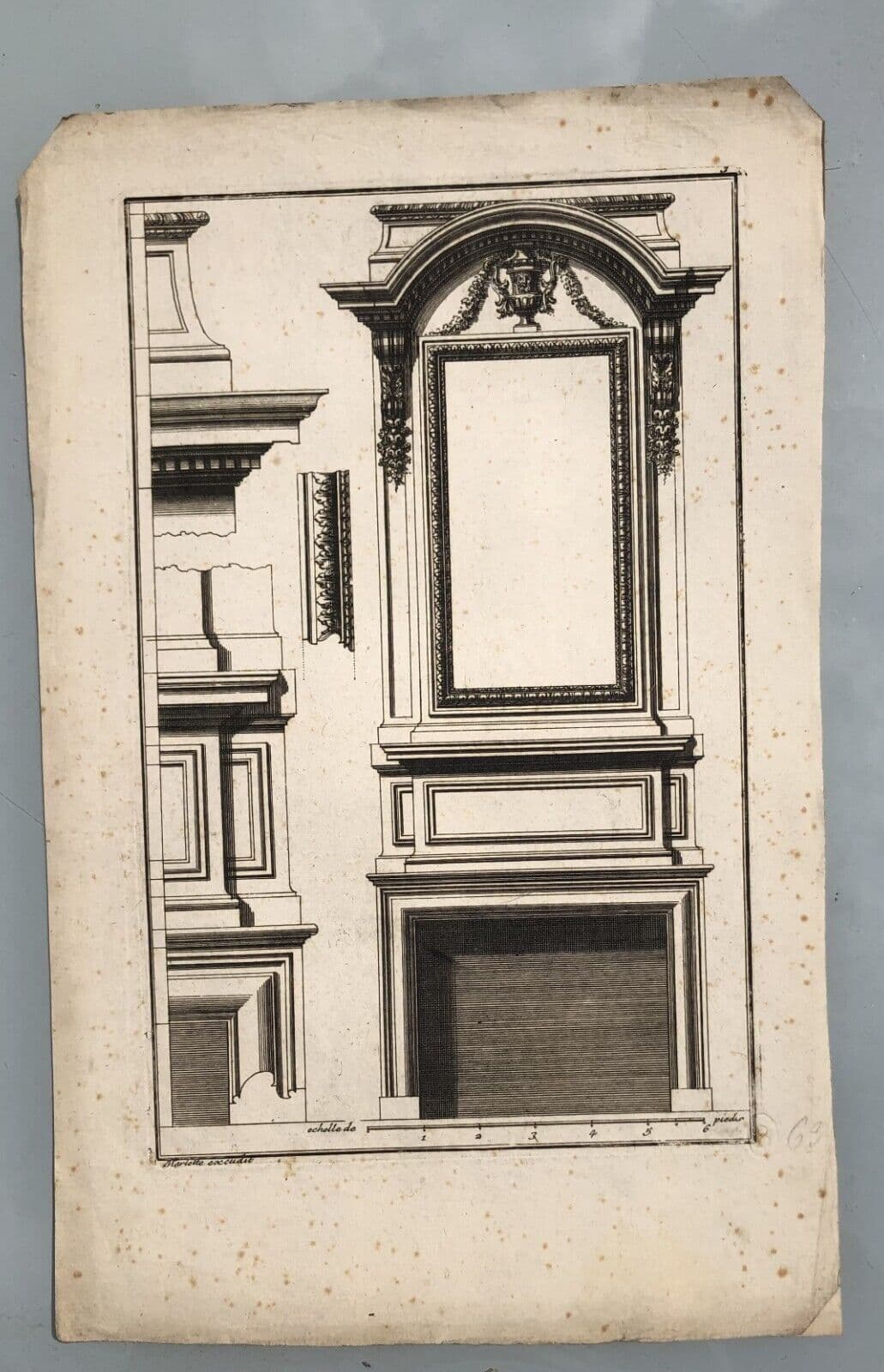 Antique Original Etching Jean LEPAUTRE (1618-1682) Fireplace, Architecture x7 image 7