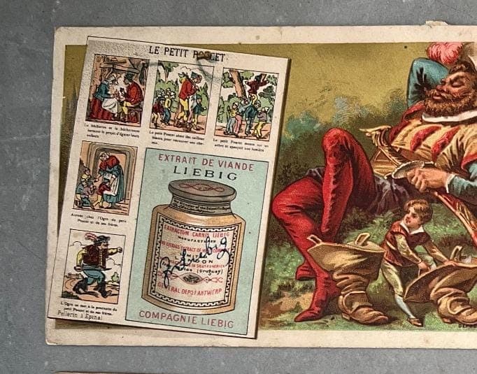 Set of 5 Antique Liebig Trade Cards - Don Quixote, Travel, and Advertising image 3