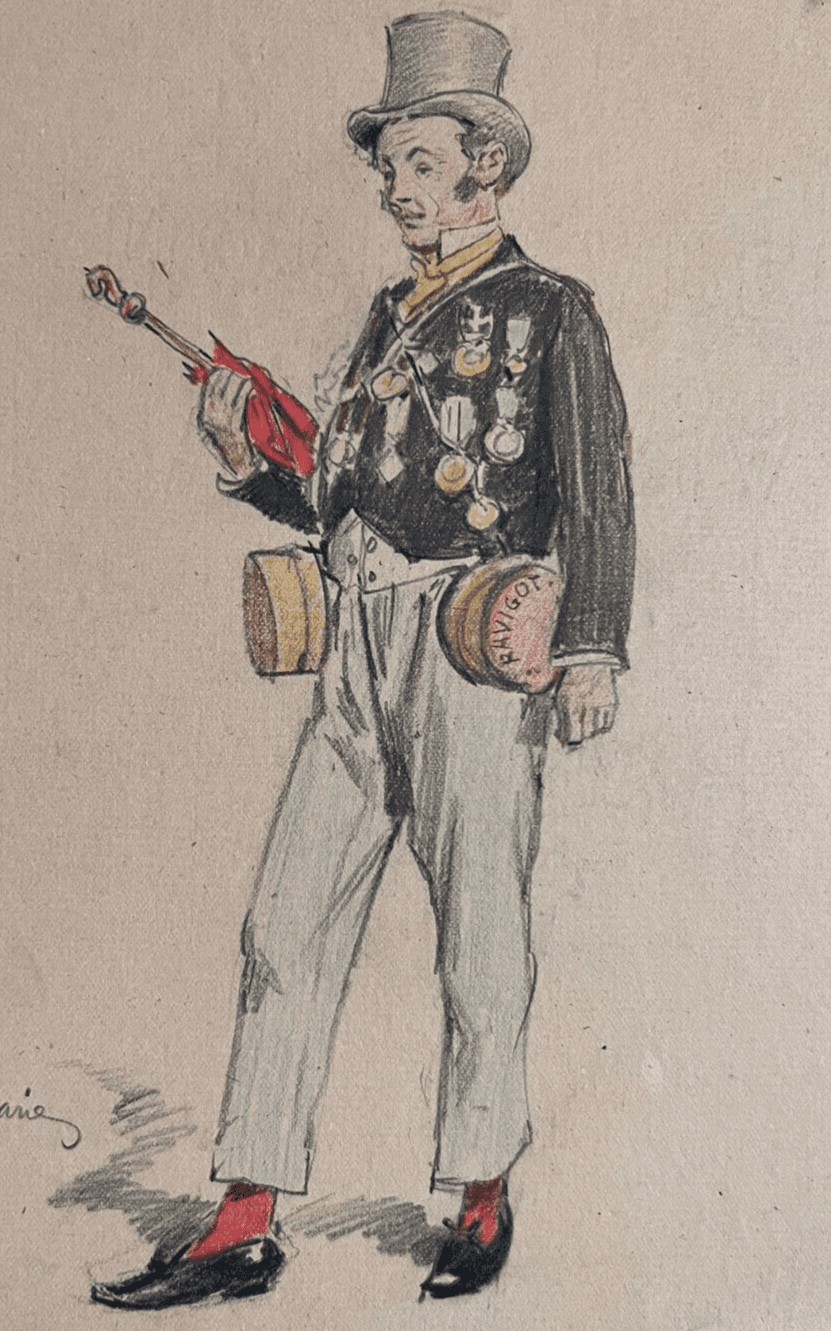 Antique Original Drawing Musician Man Portait, Violon 19th century signed