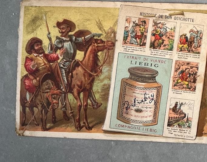Set of 5 Antique Liebig Trade Cards - Don Quixote, Travel, and Advertising image 6