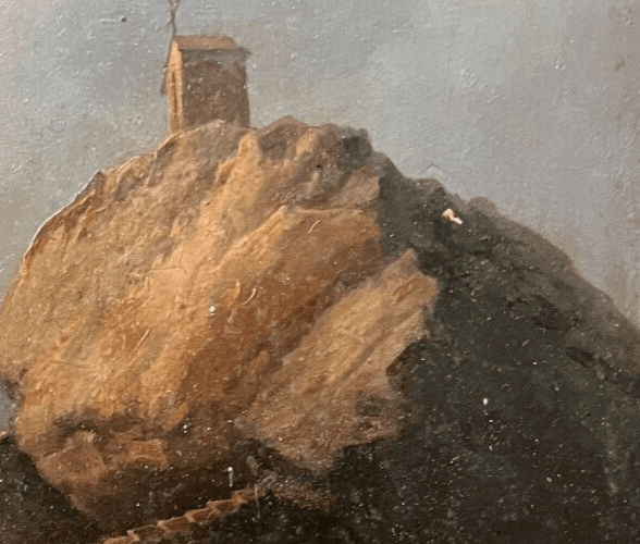 Antique Painting Original Landscape, House, Mountain, Religious, Meteora, Greece image 3