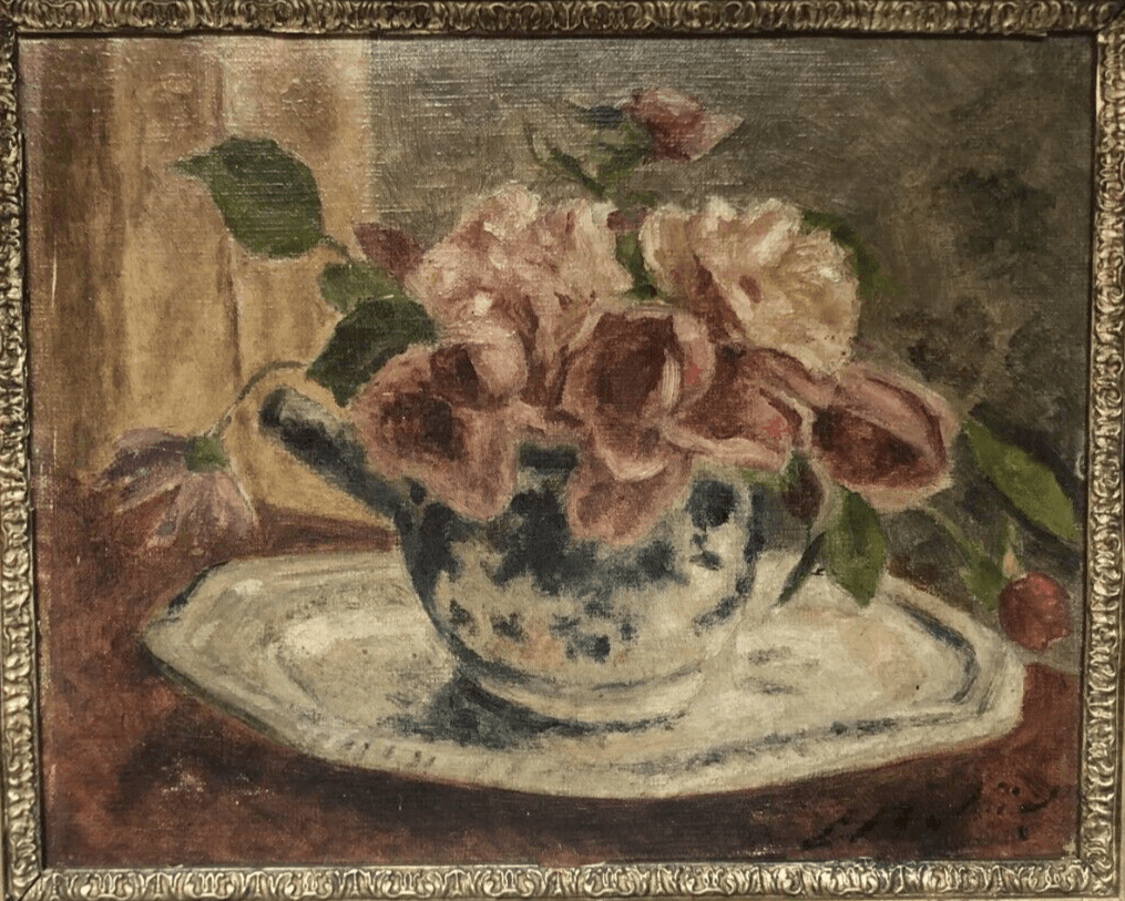 Antique Original Painting Still Life, Bouquet, Flower, Roses, Floral signed image 2