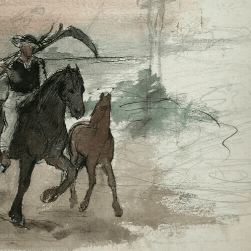 Vintage Drawing Original Man on a Horse, Farmer image 4