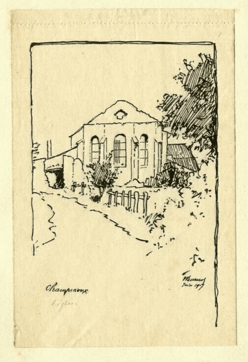 Vintage Ink Drawing signed House Landscape Champreux, Lorraine 1917 image 4