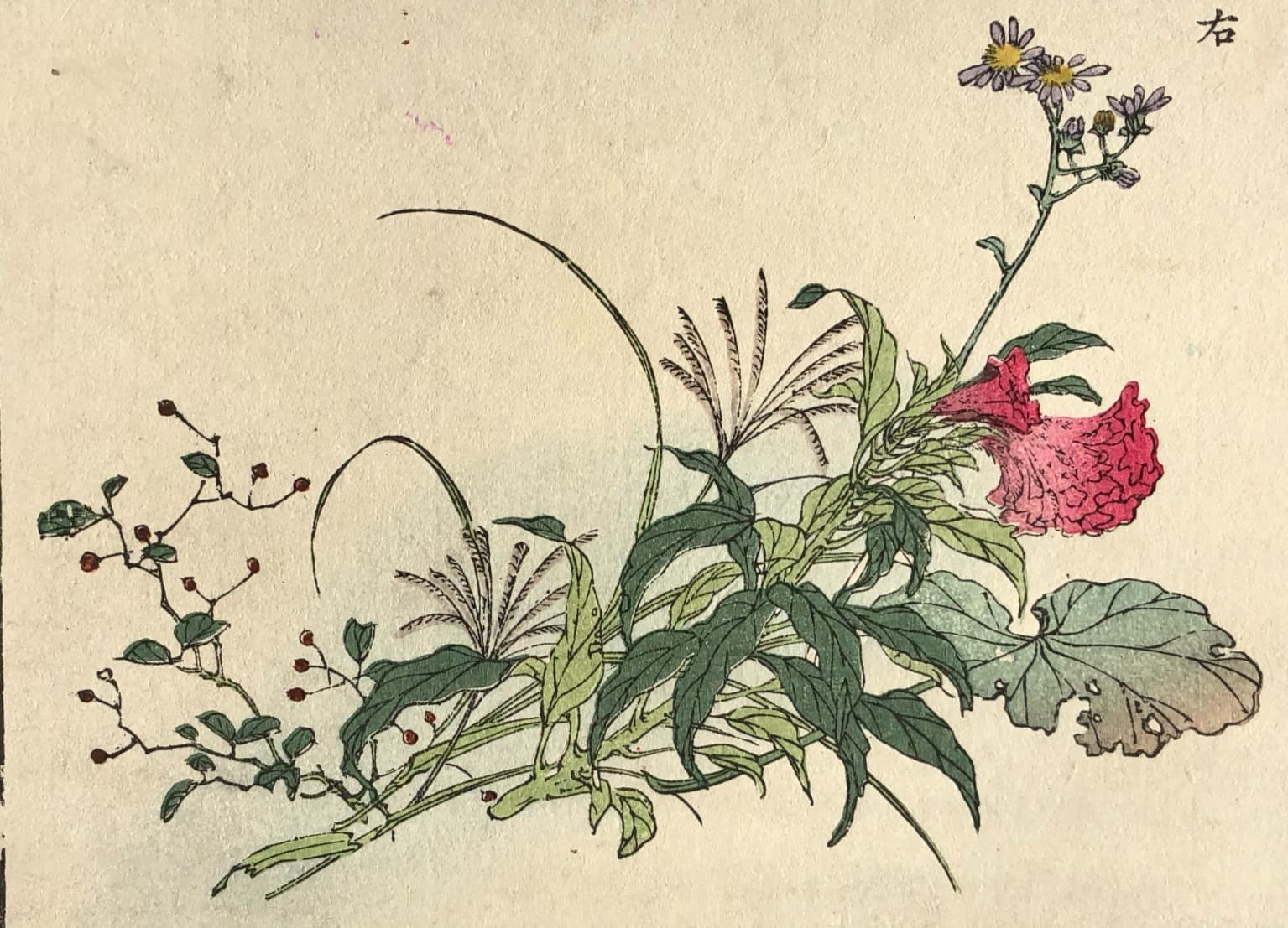 Japanease Flower Pink Flowers Ukiyo-e Print c. 1890 image 1