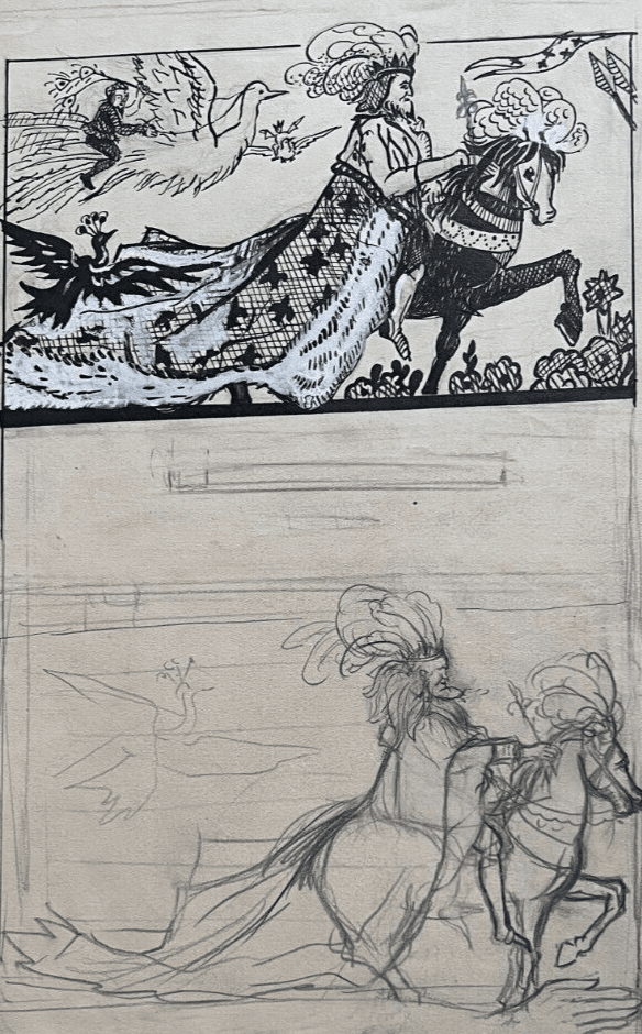 Antique Drawing Original Man, Horse, Woman, Illustration, Sketch Persian Tales