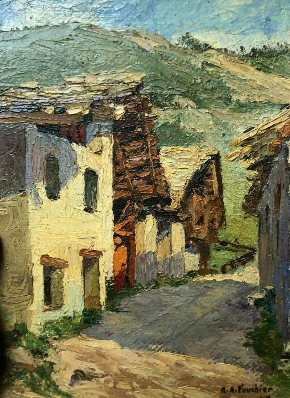 Painting Landscape Mountain Village and Chalets