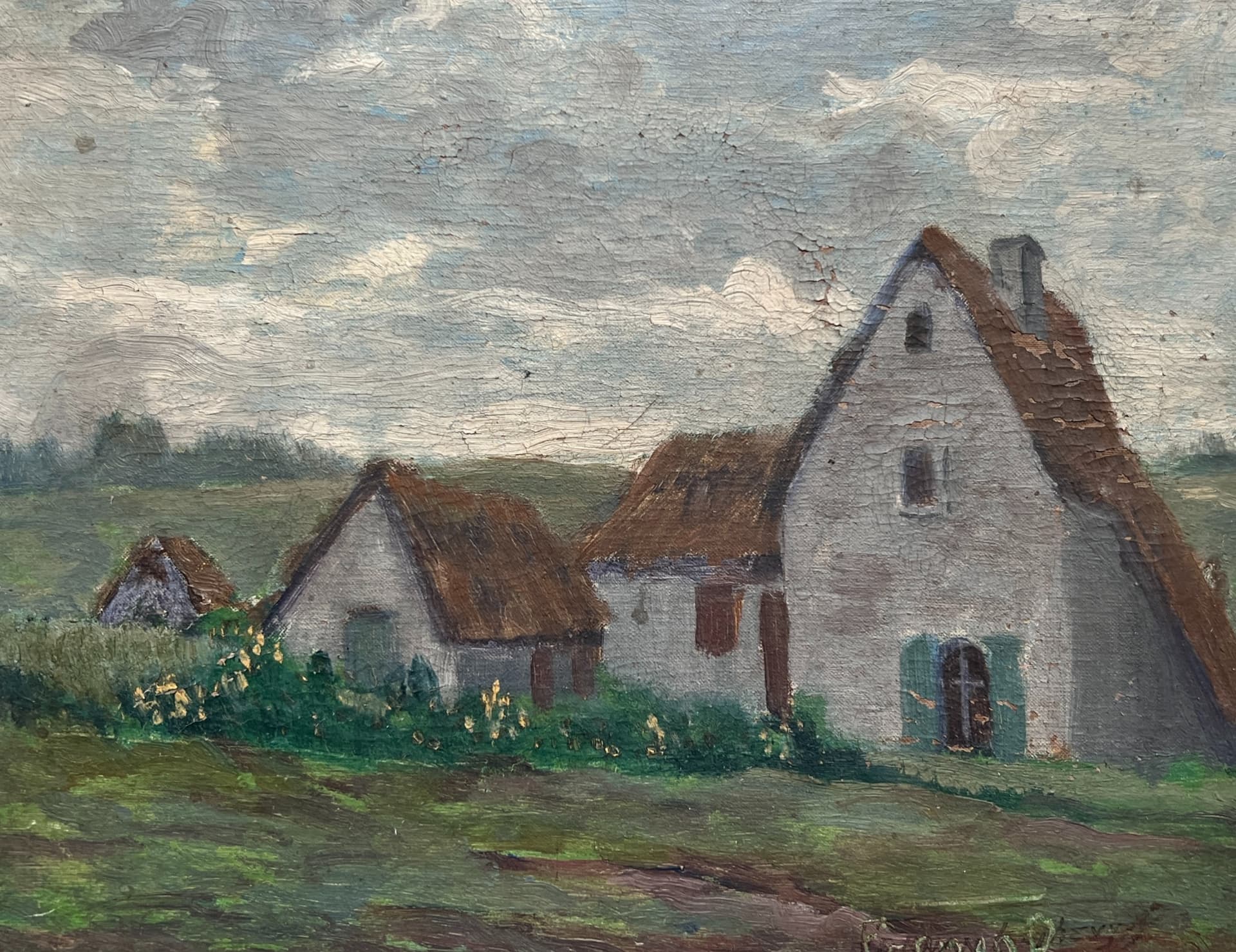 Painting by Fernand LEY (1879-1938) Houses Landscape