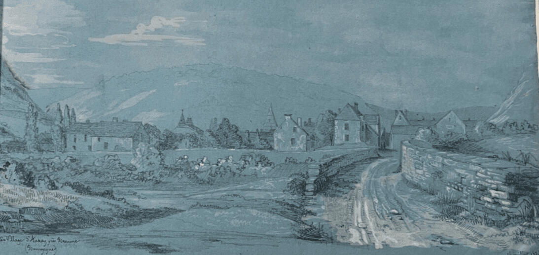 Antique Drawing Original signed Beaune Landscape, Auxey 19th Century