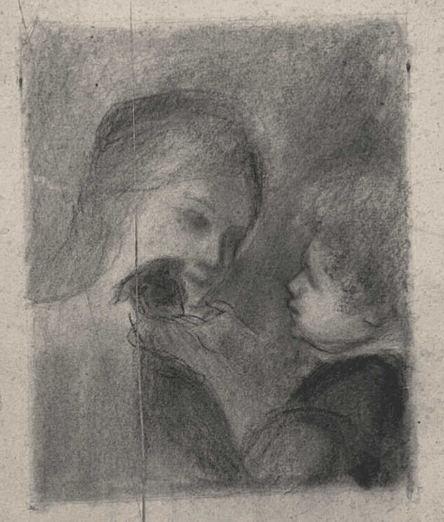 Antique Pencil Old Drawing People, Children, Figures, Dog, Family