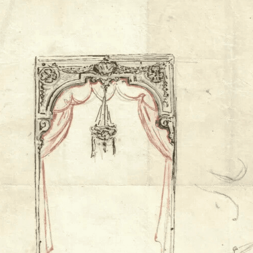Antique Ink Original Drawing 19th century Theater Decor, Light, Architecture image 2