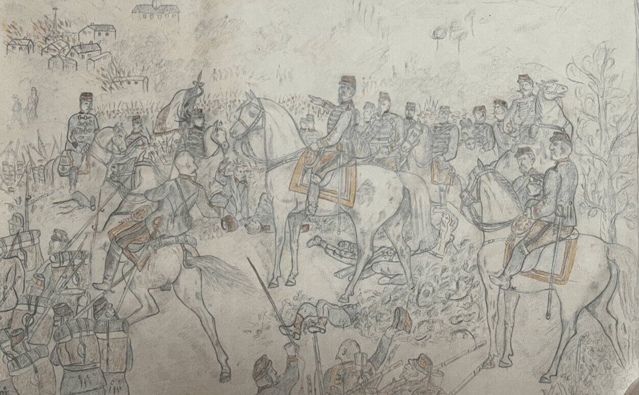 Antique Original Drawing Men, War, Conflicts, People, Horse, History