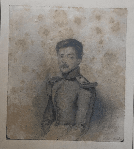 Antique Pencil Original Drawing 19th century Military Man Portrait