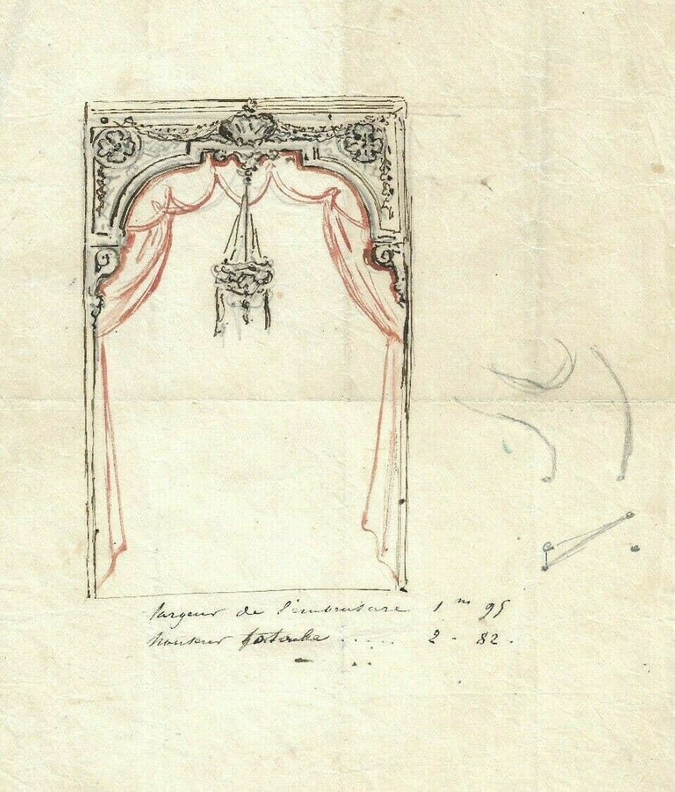 Antique Ink Original Drawing 19th century Theater Decor, Light, Architecture image 1