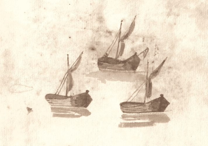 Antique Ink Drawing Original 19th century Boats Sketches