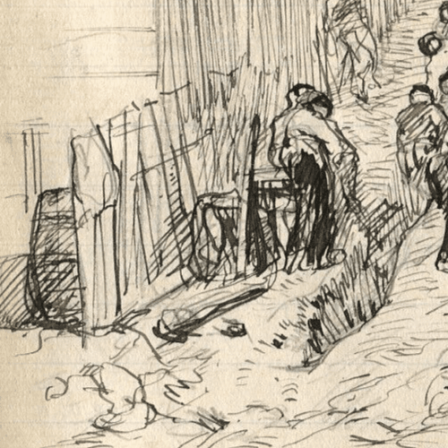 Vintage Ink Original Drawing Impressionism Men Workers People image 3