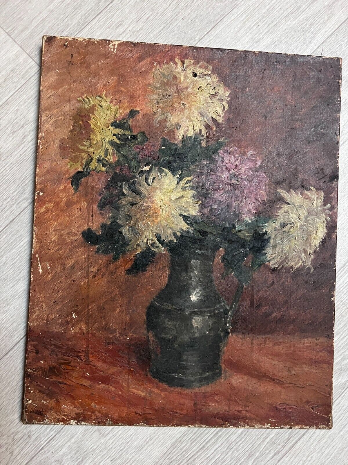 Antique Original Painting Still Life, Flowers, Vase signed image 7