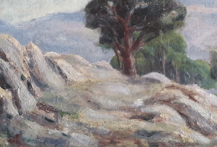Antique Original Painting Landscape, Farm, Trees, Forest 19th century image 5