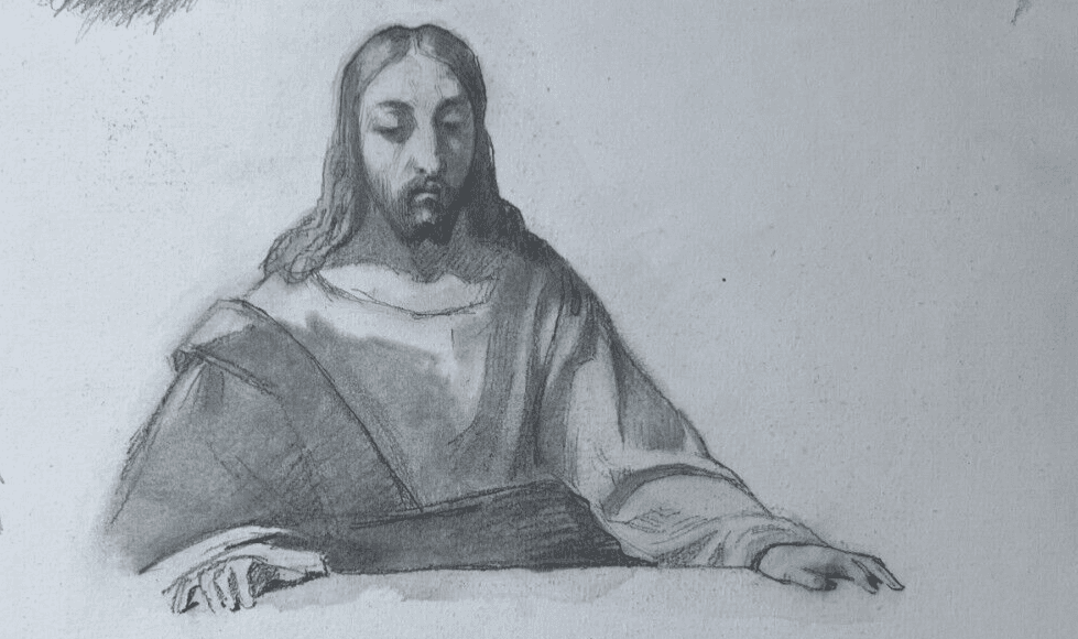 Antique Original Drawing 19th century Christ Religious Portraits