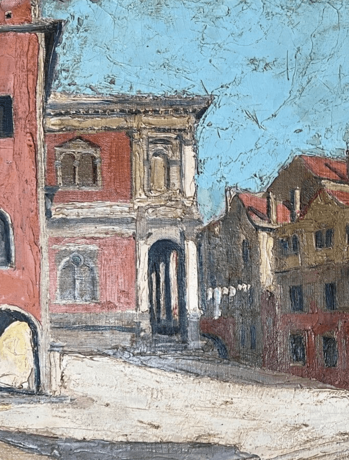 Antique Oil Painting Venice Cityview Landscape Building, Canal, Boat image 2