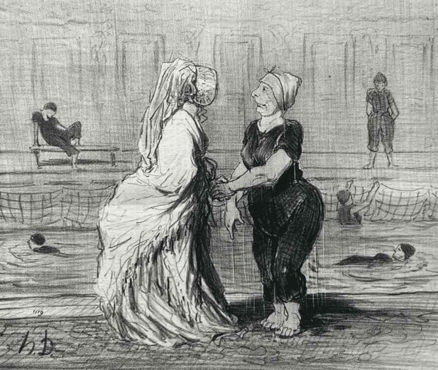 Antique Print 19th century Daumier, les Baigneuses, Baronne
