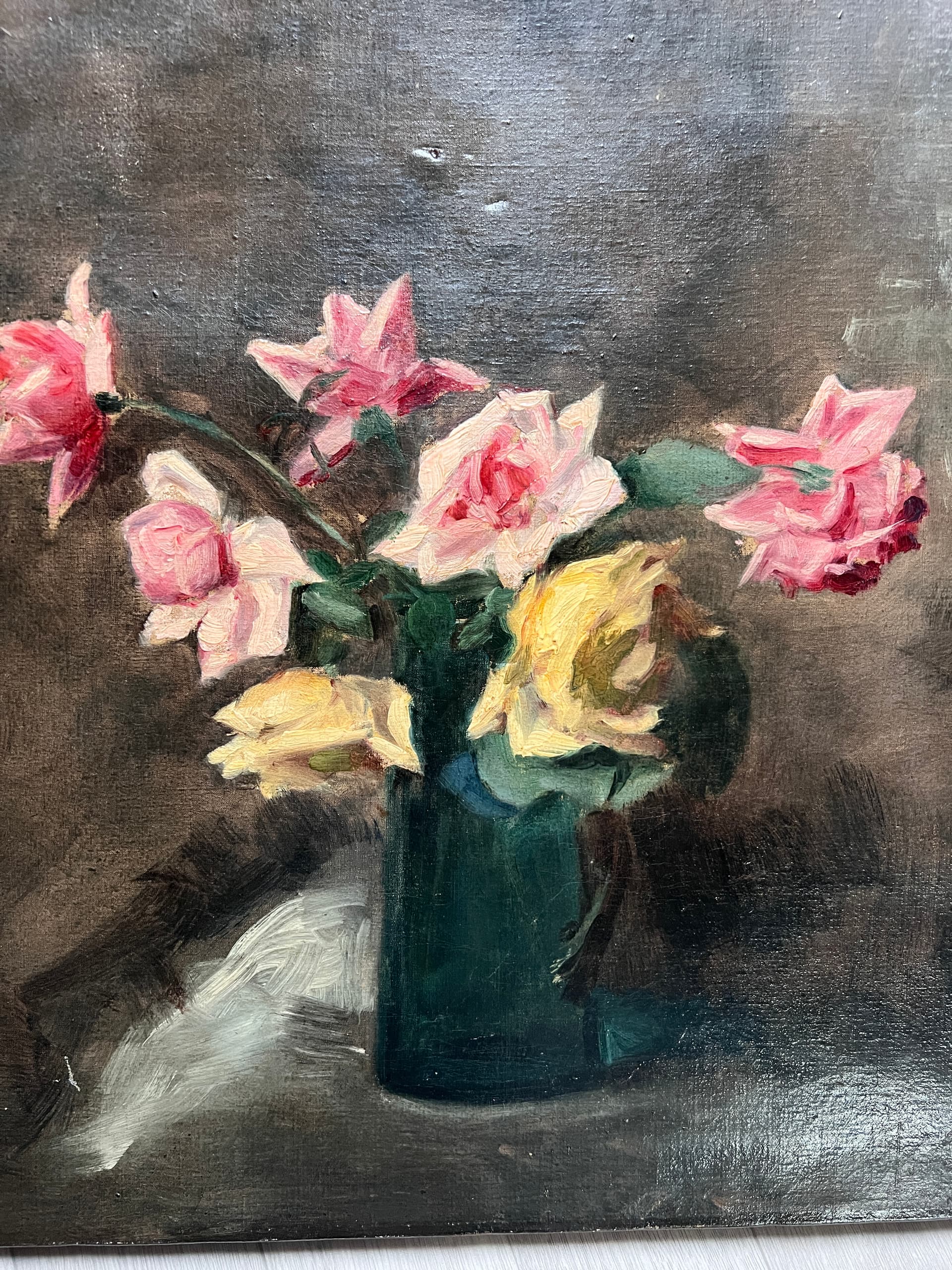 Painting Pink and Yellow Flowers Bouquet Still Life