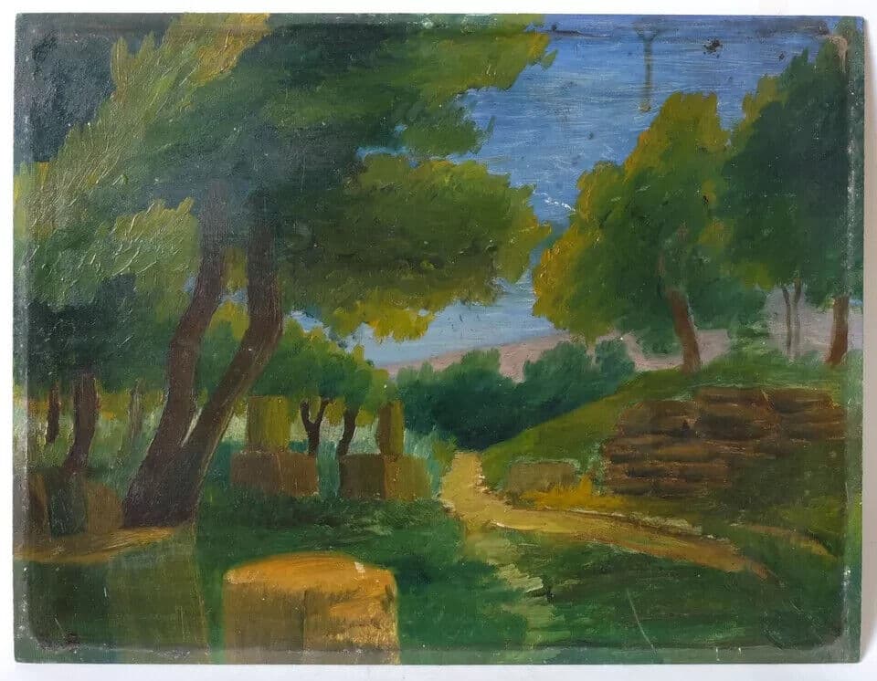 Vintage Original Painting signed Olympia Landscape Forest and Trees image 8