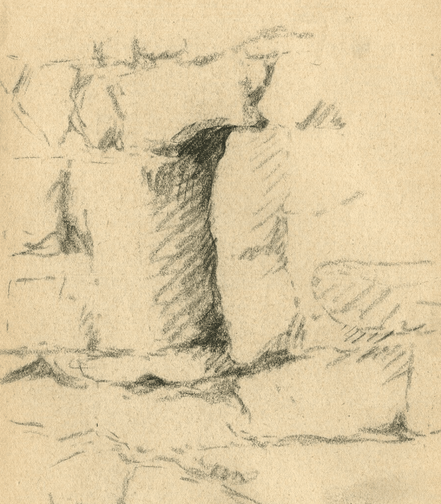 Vintage Pencil Drawing Original Vegetation, Landscape, Ruins 1934