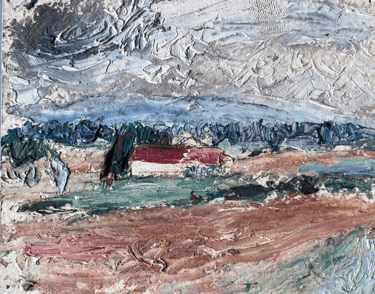 Vintage Original signed Drawing Louis CARADOT (1896-1980) Landscape, Field