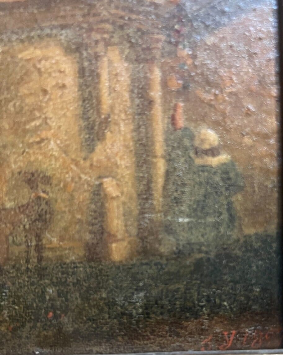 Antique Painting Original 19th century Calvary monuments, People, Landscape 1871 image 3
