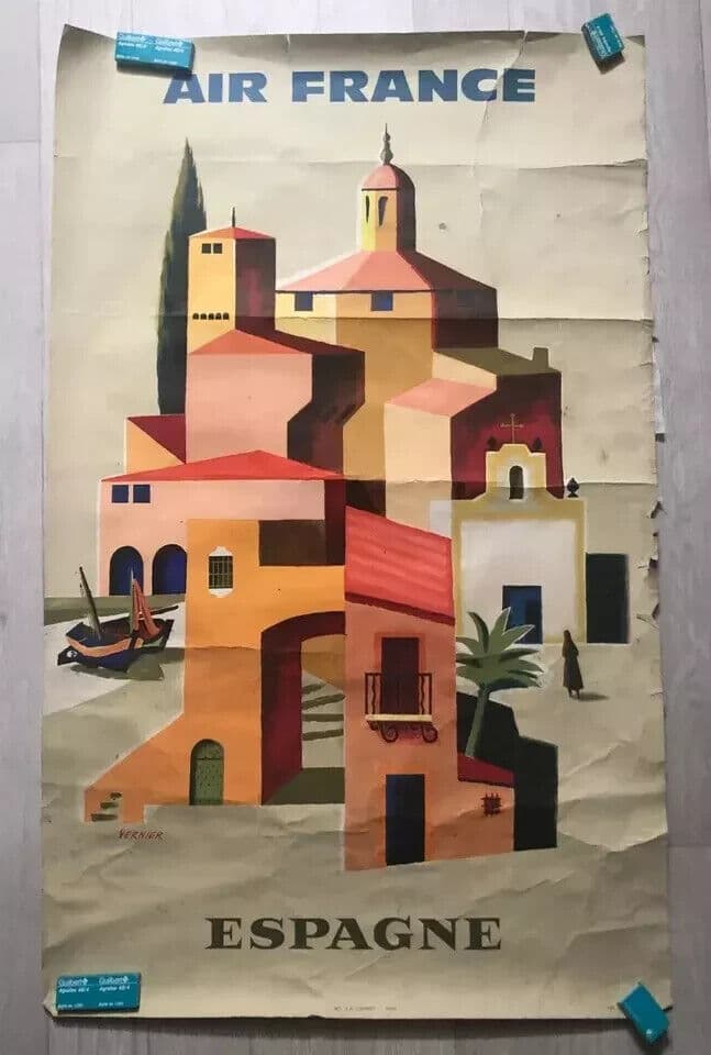 Vintage Poster Air France Poster, Spain, 1960 By François VERNIER Original image 8