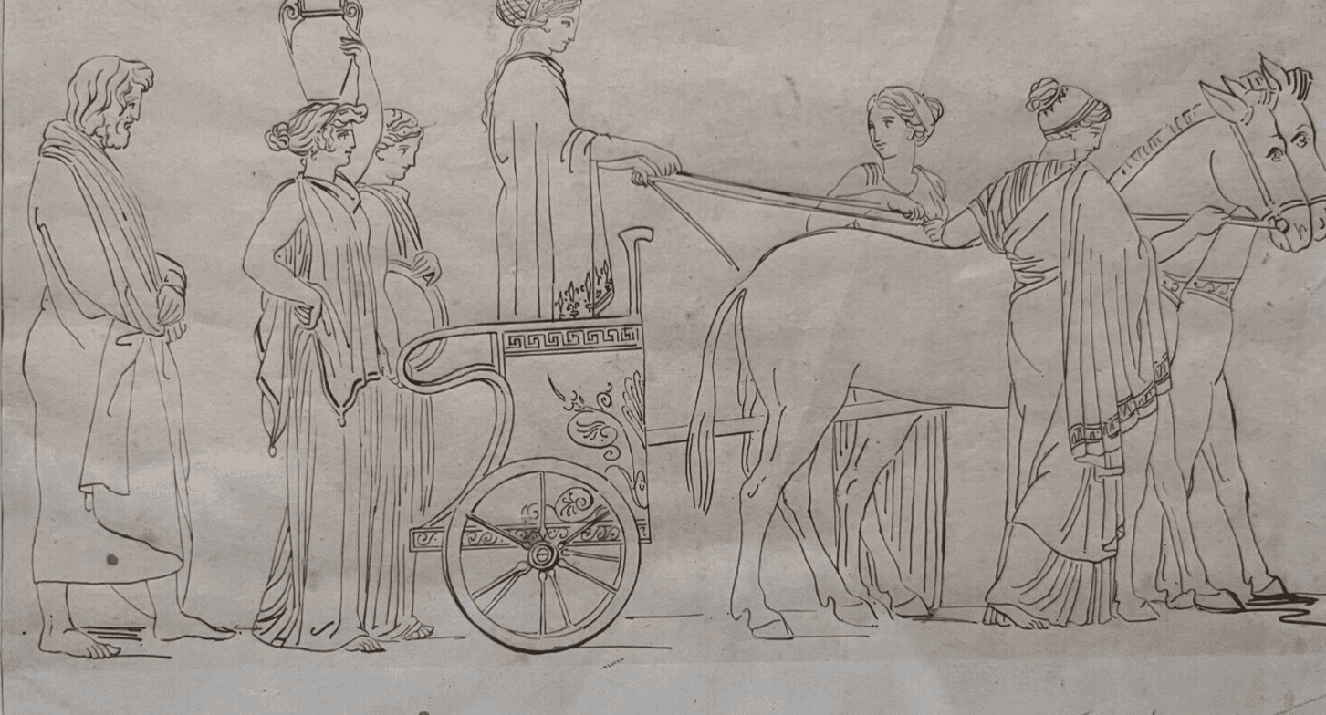 Antique Drawing Old Original Adolphe François GOSSET (1815-1896) Antique Scene
