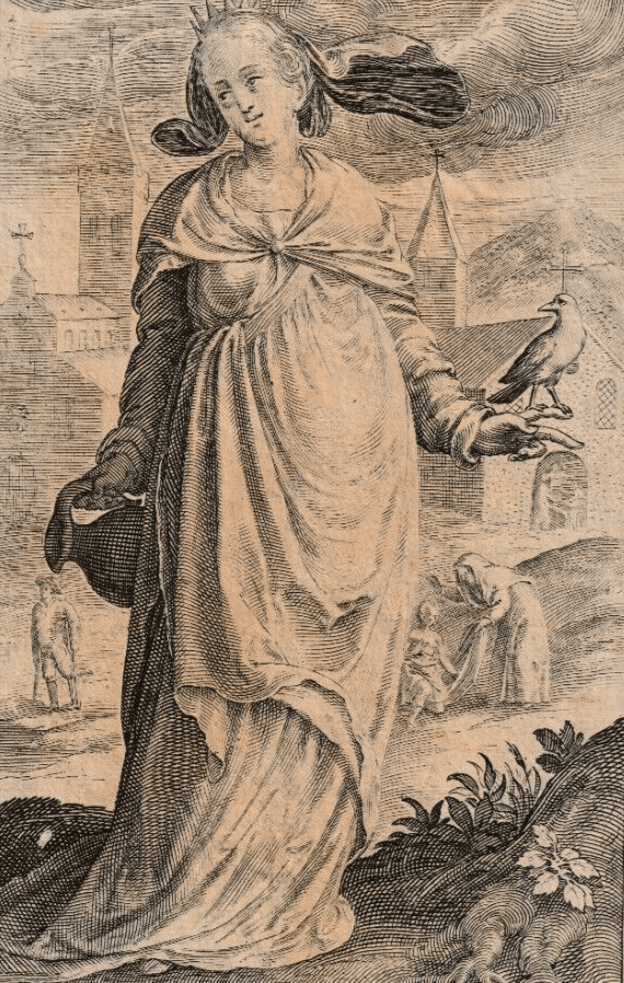 Antique Etching Elizabeth of Hungary, Nicolaes de Bruyn (1571-1656), Londerseel