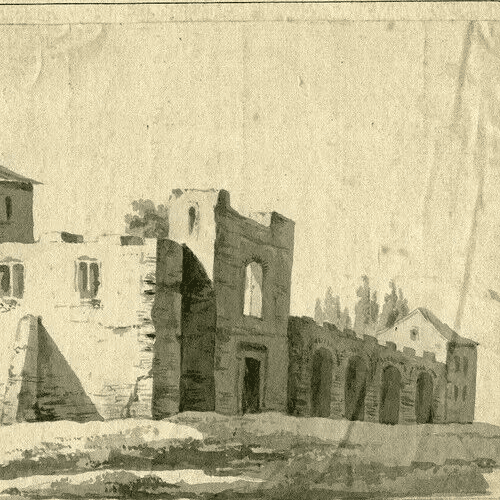 Antique Ink Original Drawing 19th century Ruined Building, Architecture image 3