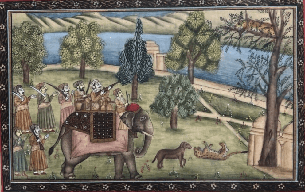 Vintage Original Painting Indian Elephant and People, Animals