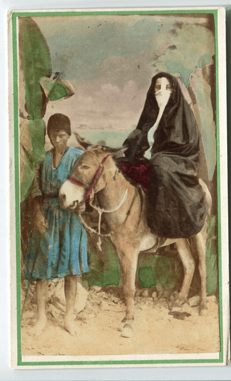 CDV Vintage Photographs Orientalist Woman on Donckey and Boy c.1870