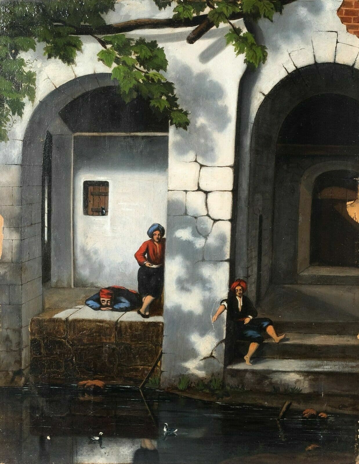 Orientalist Painting Turkish Bath Scene with People