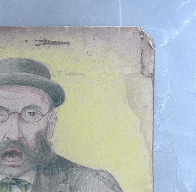 Antique Original Painting Signed Man Portrait, Newspaper, La Depeche image 6